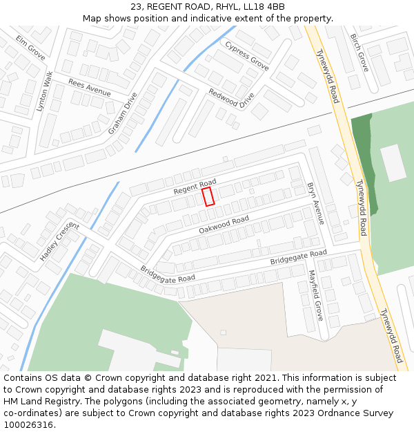 23, REGENT ROAD, RHYL, LL18 4BB: Location map and indicative extent of plot