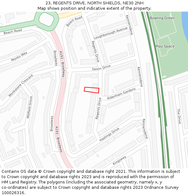 23, REGENTS DRIVE, NORTH SHIELDS, NE30 2NH: Location map and indicative extent of plot