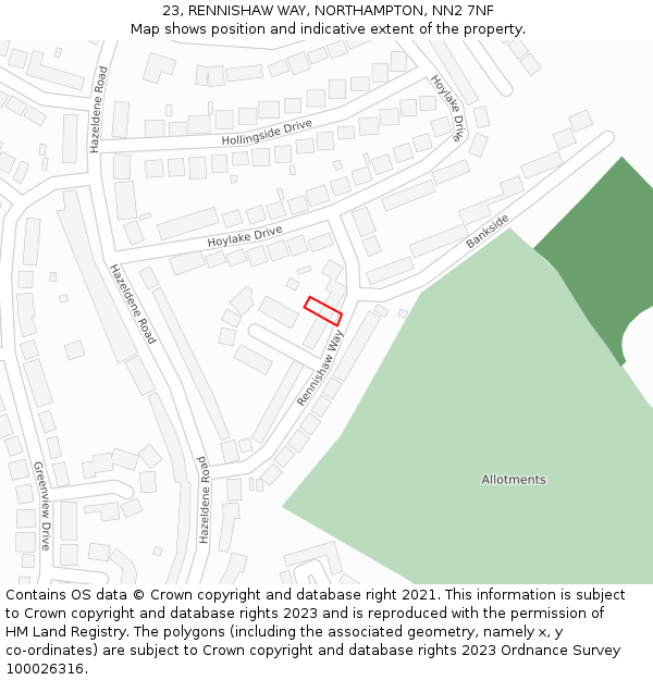 23, RENNISHAW WAY, NORTHAMPTON, NN2 7NF: Location map and indicative extent of plot