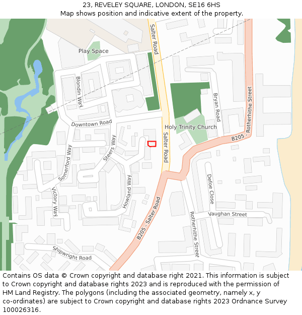 23, REVELEY SQUARE, LONDON, SE16 6HS: Location map and indicative extent of plot
