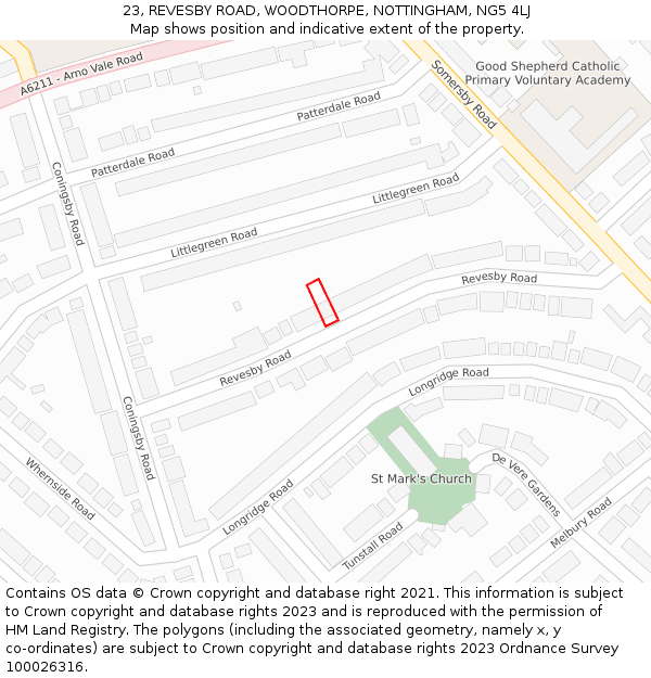 23, REVESBY ROAD, WOODTHORPE, NOTTINGHAM, NG5 4LJ: Location map and indicative extent of plot