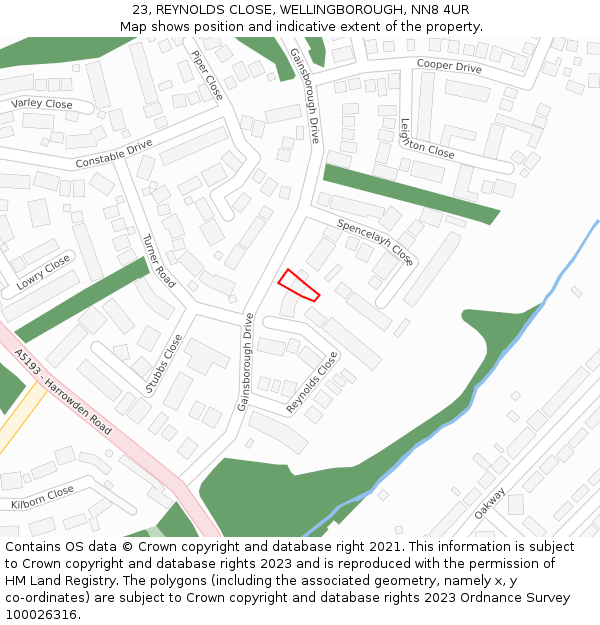 23, REYNOLDS CLOSE, WELLINGBOROUGH, NN8 4UR: Location map and indicative extent of plot