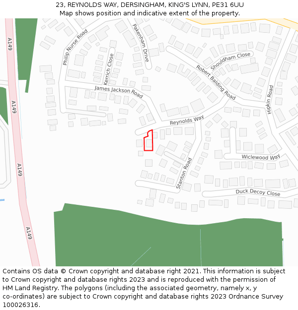 23, REYNOLDS WAY, DERSINGHAM, KING'S LYNN, PE31 6UU: Location map and indicative extent of plot