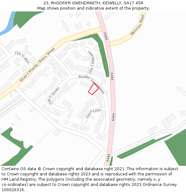 23, RHODFA'R GWENDRAETH, KIDWELLY, SA17 4SR: Location map and indicative extent of plot