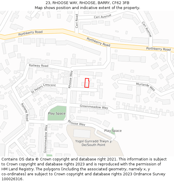 23, RHOOSE WAY, RHOOSE, BARRY, CF62 3FB: Location map and indicative extent of plot
