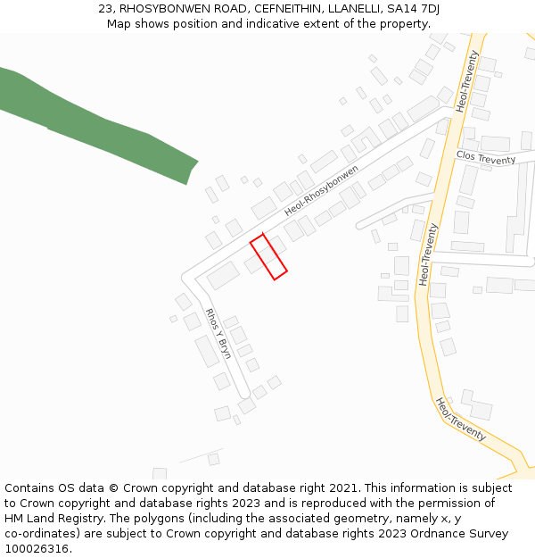 23, RHOSYBONWEN ROAD, CEFNEITHIN, LLANELLI, SA14 7DJ: Location map and indicative extent of plot