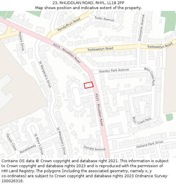 23, RHUDDLAN ROAD, RHYL, LL18 2PP: Location map and indicative extent of plot