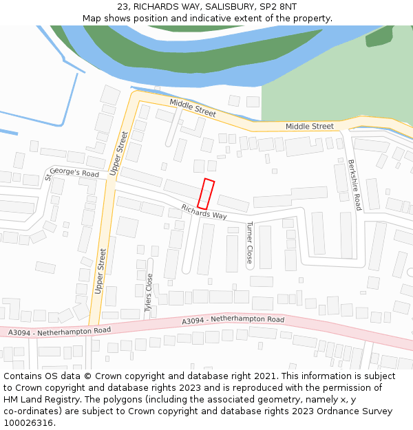 23, RICHARDS WAY, SALISBURY, SP2 8NT: Location map and indicative extent of plot