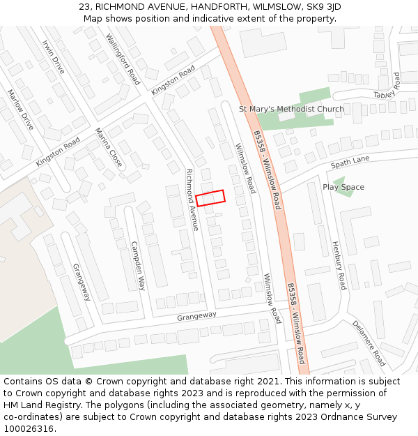 23, RICHMOND AVENUE, HANDFORTH, WILMSLOW, SK9 3JD: Location map and indicative extent of plot