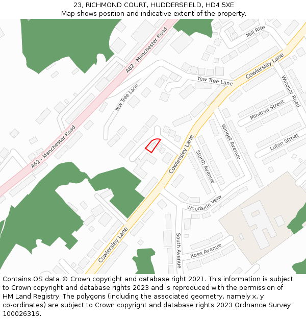 23, RICHMOND COURT, HUDDERSFIELD, HD4 5XE: Location map and indicative extent of plot