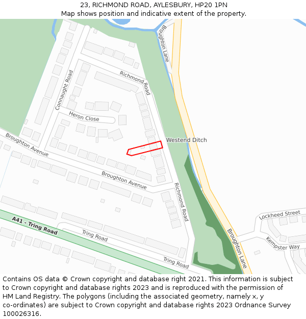 23, RICHMOND ROAD, AYLESBURY, HP20 1PN: Location map and indicative extent of plot