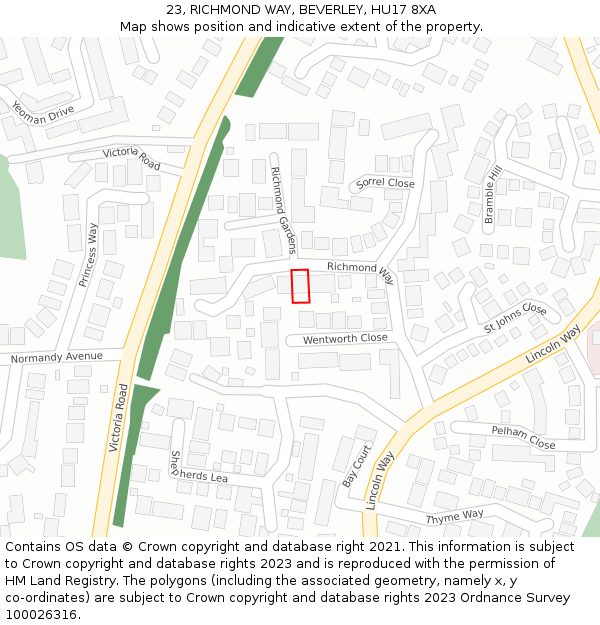 23, RICHMOND WAY, BEVERLEY, HU17 8XA: Location map and indicative extent of plot