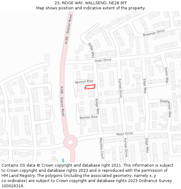23, RIDGE WAY, WALLSEND, NE28 9FF: Location map and indicative extent of plot