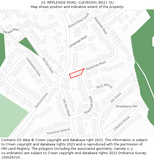 23, RIPPLESIDE ROAD, CLEVEDON, BS21 7JU: Location map and indicative extent of plot