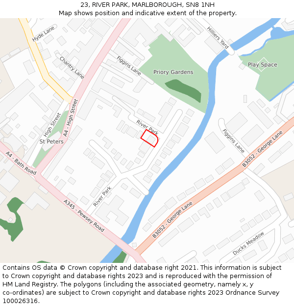 23, RIVER PARK, MARLBOROUGH, SN8 1NH: Location map and indicative extent of plot