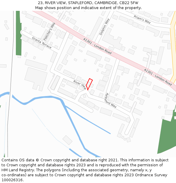23, RIVER VIEW, STAPLEFORD, CAMBRIDGE, CB22 5FW: Location map and indicative extent of plot