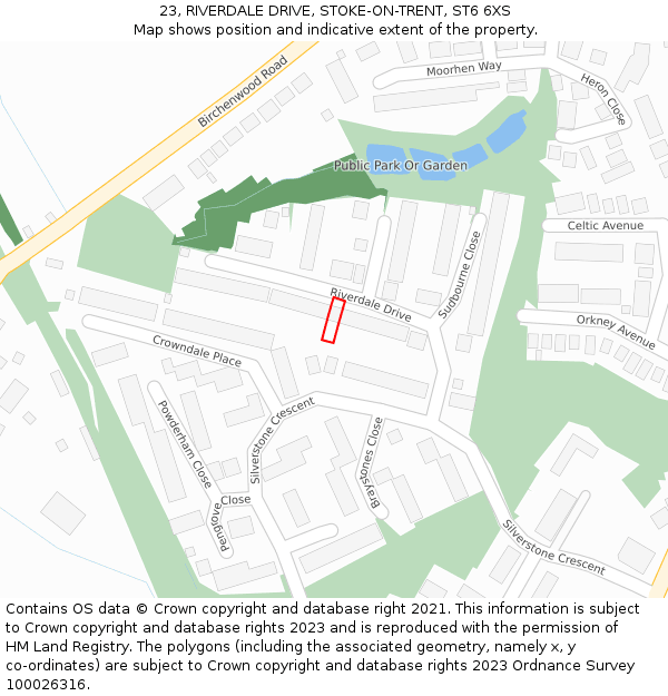 23, RIVERDALE DRIVE, STOKE-ON-TRENT, ST6 6XS: Location map and indicative extent of plot