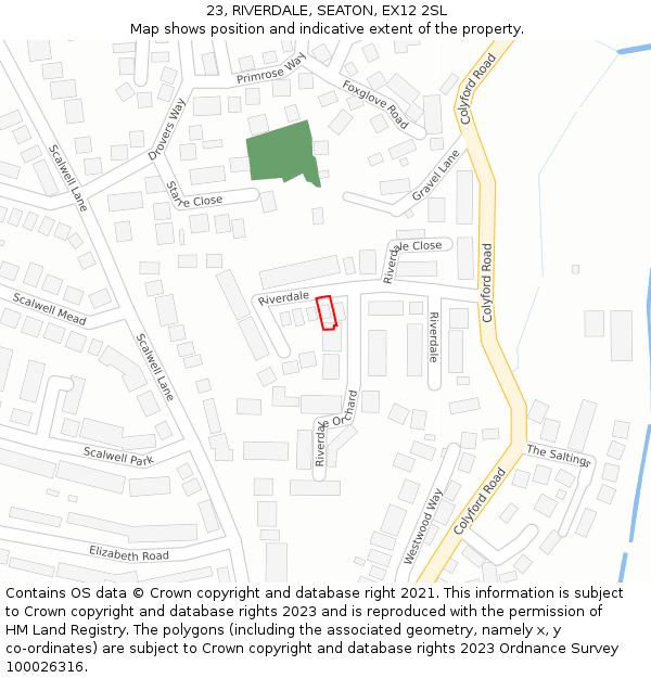 23, RIVERDALE, SEATON, EX12 2SL: Location map and indicative extent of plot