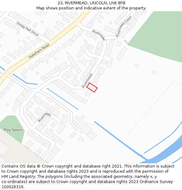 23, RIVERMEAD, LINCOLN, LN6 8FB: Location map and indicative extent of plot