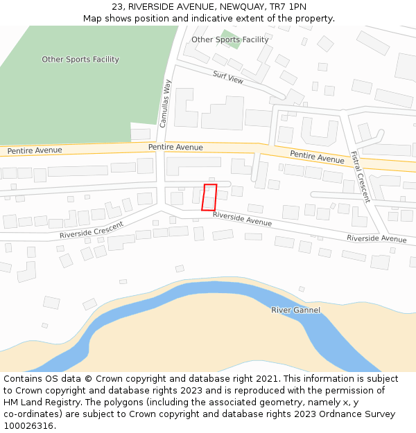 23, RIVERSIDE AVENUE, NEWQUAY, TR7 1PN: Location map and indicative extent of plot