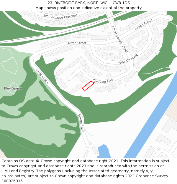 23, RIVERSIDE PARK, NORTHWICH, CW8 1DS: Location map and indicative extent of plot