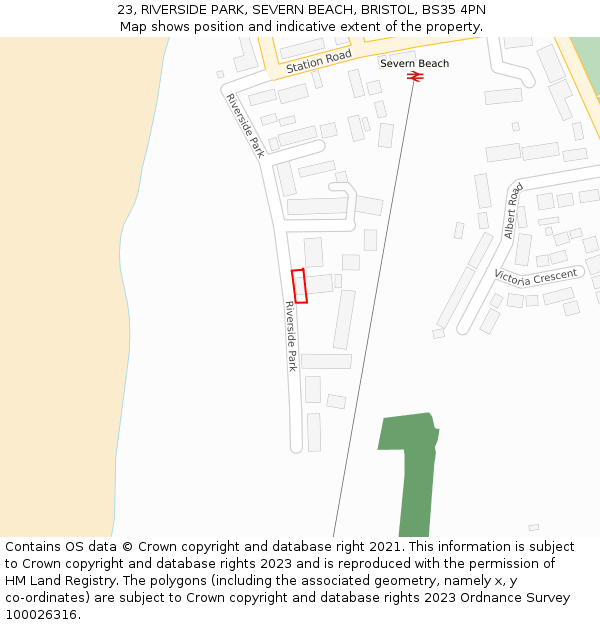 23, RIVERSIDE PARK, SEVERN BEACH, BRISTOL, BS35 4PN: Location map and indicative extent of plot