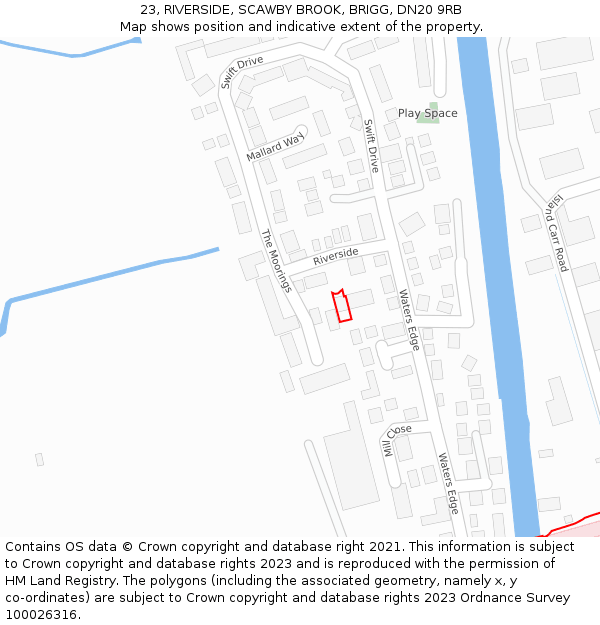 23, RIVERSIDE, SCAWBY BROOK, BRIGG, DN20 9RB: Location map and indicative extent of plot