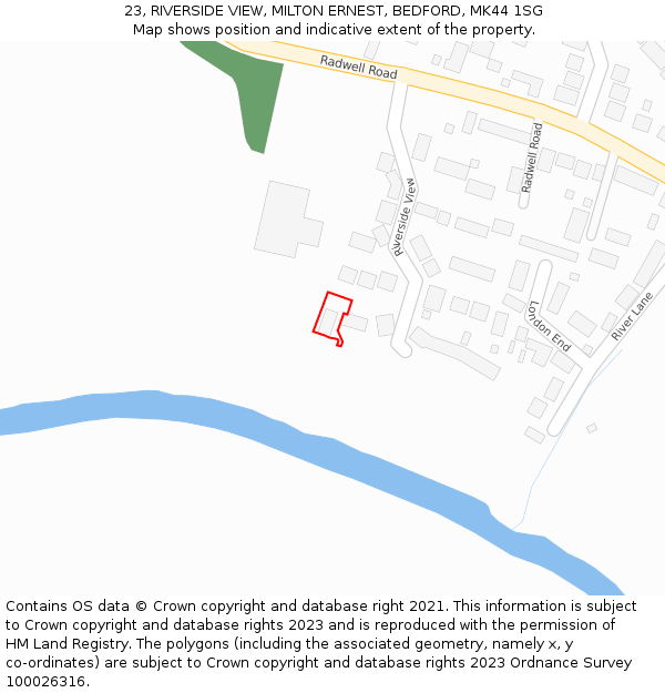 23, RIVERSIDE VIEW, MILTON ERNEST, BEDFORD, MK44 1SG: Location map and indicative extent of plot