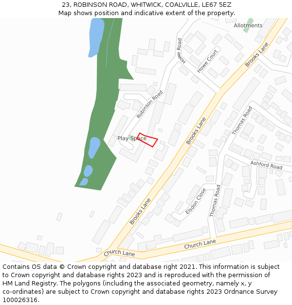 23, ROBINSON ROAD, WHITWICK, COALVILLE, LE67 5EZ: Location map and indicative extent of plot