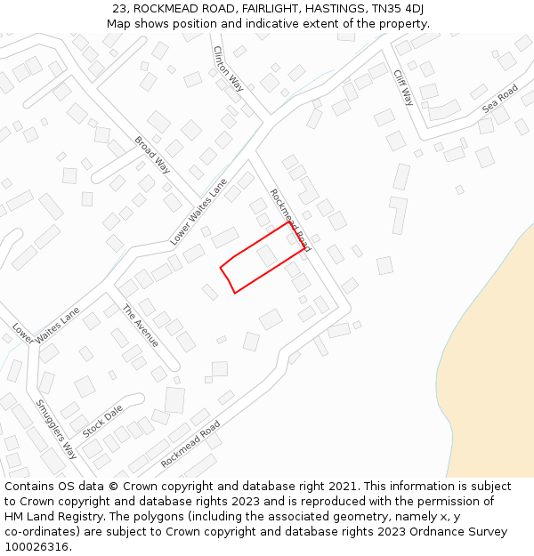 23, ROCKMEAD ROAD, FAIRLIGHT, HASTINGS, TN35 4DJ: Location map and indicative extent of plot