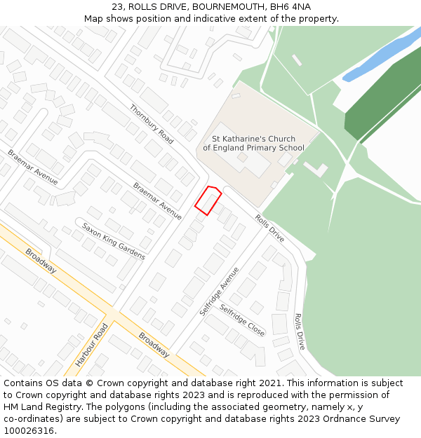 23, ROLLS DRIVE, BOURNEMOUTH, BH6 4NA: Location map and indicative extent of plot