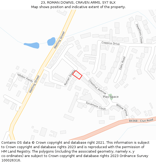 23, ROMAN DOWNS, CRAVEN ARMS, SY7 9LX: Location map and indicative extent of plot