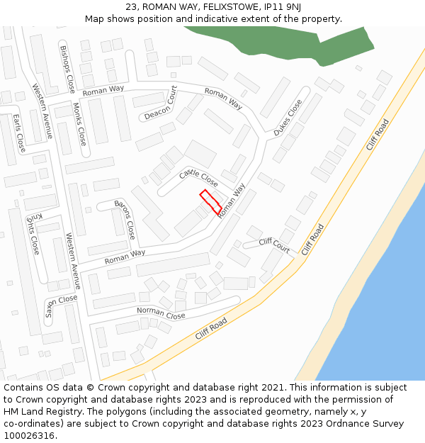 23, ROMAN WAY, FELIXSTOWE, IP11 9NJ: Location map and indicative extent of plot