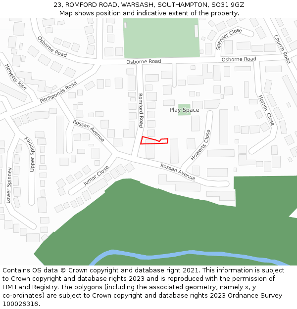 23, ROMFORD ROAD, WARSASH, SOUTHAMPTON, SO31 9GZ: Location map and indicative extent of plot