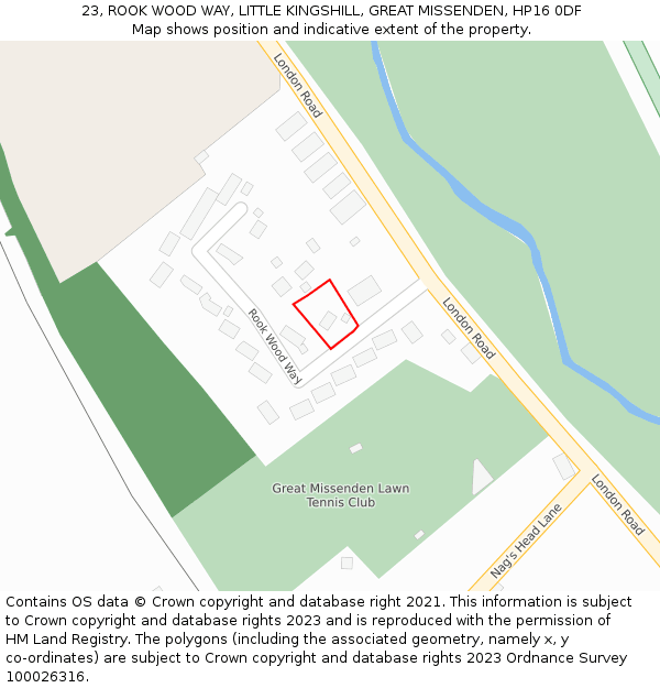 23, ROOK WOOD WAY, LITTLE KINGSHILL, GREAT MISSENDEN, HP16 0DF: Location map and indicative extent of plot