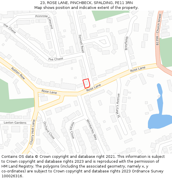 23, ROSE LANE, PINCHBECK, SPALDING, PE11 3RN: Location map and indicative extent of plot