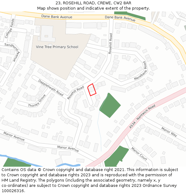 23, ROSEHILL ROAD, CREWE, CW2 8AR: Location map and indicative extent of plot