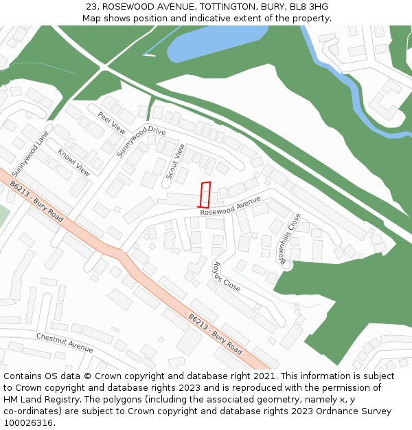 23, ROSEWOOD AVENUE, TOTTINGTON, BURY, BL8 3HG: Location map and indicative extent of plot