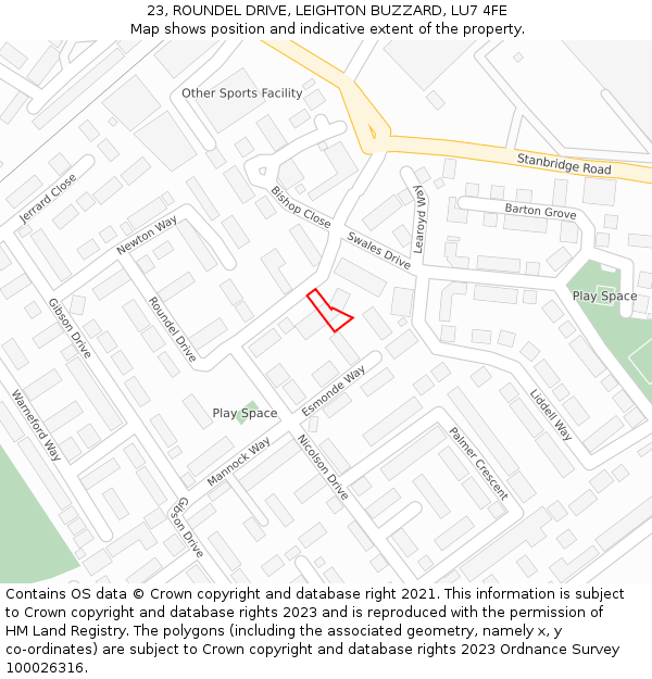 23, ROUNDEL DRIVE, LEIGHTON BUZZARD, LU7 4FE: Location map and indicative extent of plot