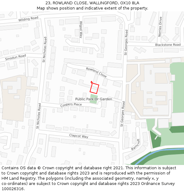 23, ROWLAND CLOSE, WALLINGFORD, OX10 8LA: Location map and indicative extent of plot