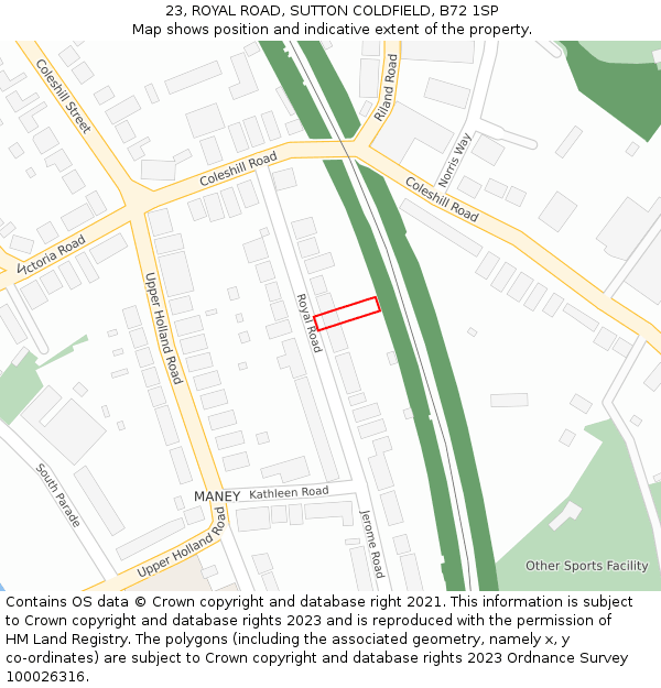 23, ROYAL ROAD, SUTTON COLDFIELD, B72 1SP: Location map and indicative extent of plot