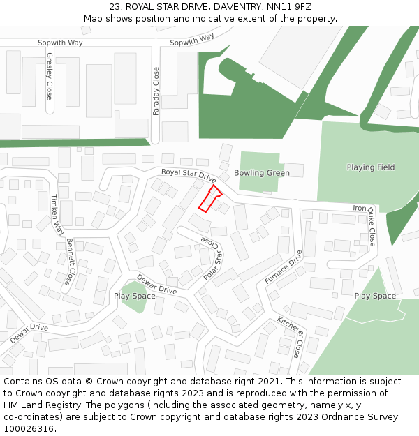 23, ROYAL STAR DRIVE, DAVENTRY, NN11 9FZ: Location map and indicative extent of plot