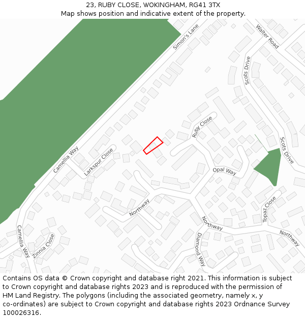23, RUBY CLOSE, WOKINGHAM, RG41 3TX: Location map and indicative extent of plot