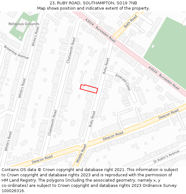 23, RUBY ROAD, SOUTHAMPTON, SO19 7NB: Location map and indicative extent of plot