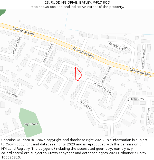 23, RUDDING DRIVE, BATLEY, WF17 8QD: Location map and indicative extent of plot