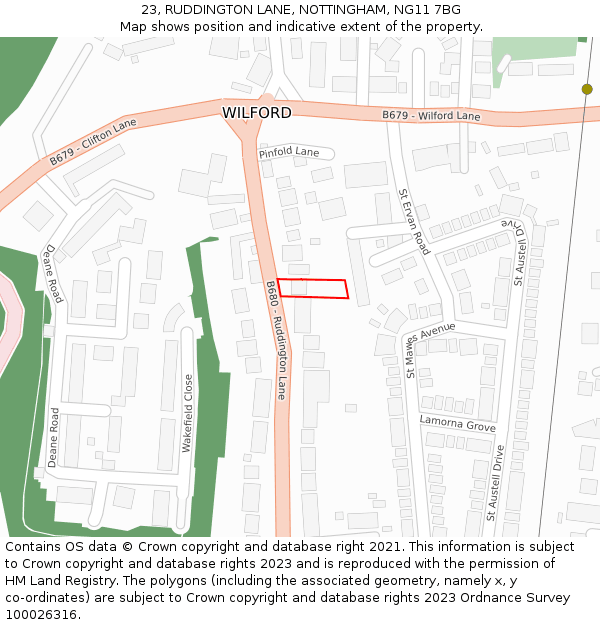 23, RUDDINGTON LANE, NOTTINGHAM, NG11 7BG: Location map and indicative extent of plot