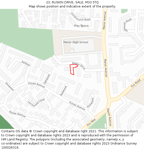 23, RUSKIN DRIVE, SALE, M33 5TQ: Location map and indicative extent of plot