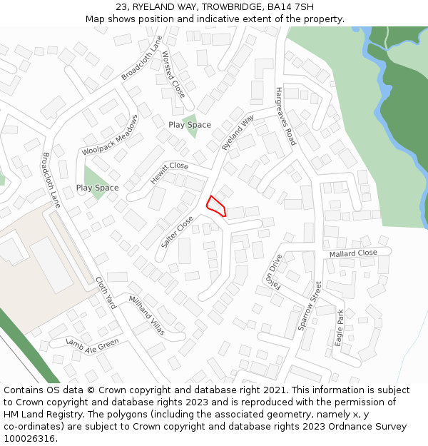 23, RYELAND WAY, TROWBRIDGE, BA14 7SH: Location map and indicative extent of plot