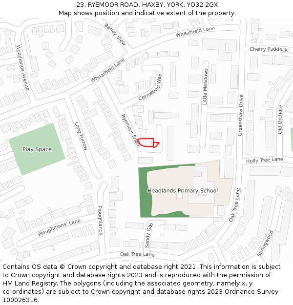 23, RYEMOOR ROAD, HAXBY, YORK, YO32 2GX: Location map and indicative extent of plot