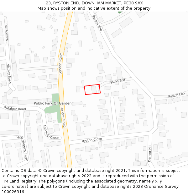 23, RYSTON END, DOWNHAM MARKET, PE38 9AX: Location map and indicative extent of plot